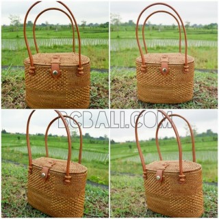 ata grass straw woven tote bag bali handmade leather handle